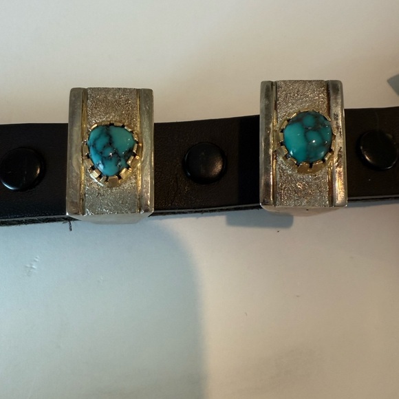 Tony Sanchez Sterling & 14K Gold Turquoise 3-Piece Belt Buckle Set – Vintage - Picture 6 of 10